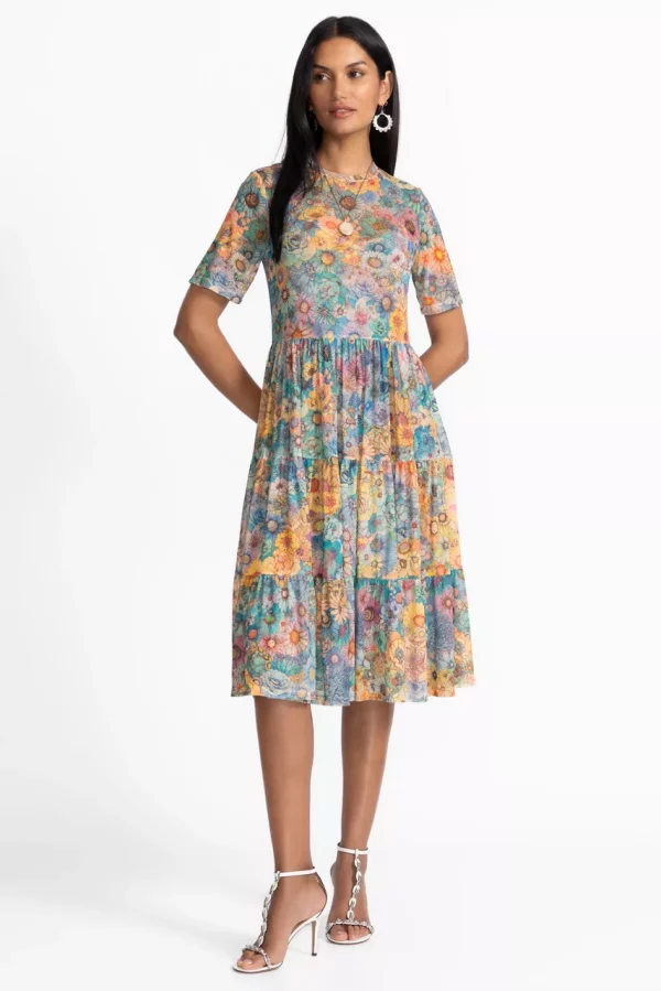 Multicolor floral 3 tier midi dress